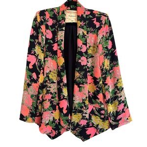 Cartonnier Anthropologie‎ Floral Blazer Open-Front Shawl Collar Cottagecore Y2K